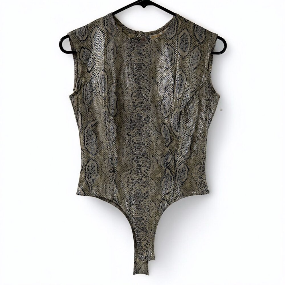 DINA BAR-EL Chic Snakeskin Print Sleeveless Mock Neck Bodysuit, size small